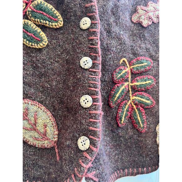Vintage LL Bean Flaw Shetland Wool Appliqué Button Up Cardigan Size Large - Picture 6 of 11
